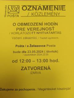 Pošta - obmedzenie otváracích hodín